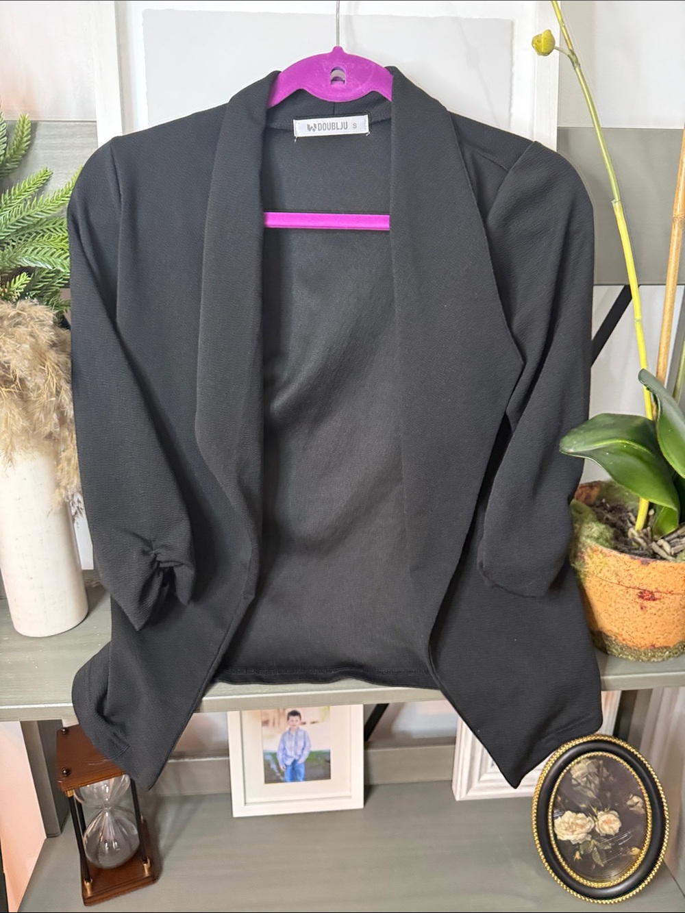 Doublju Black Open-Front Women's Blazer
